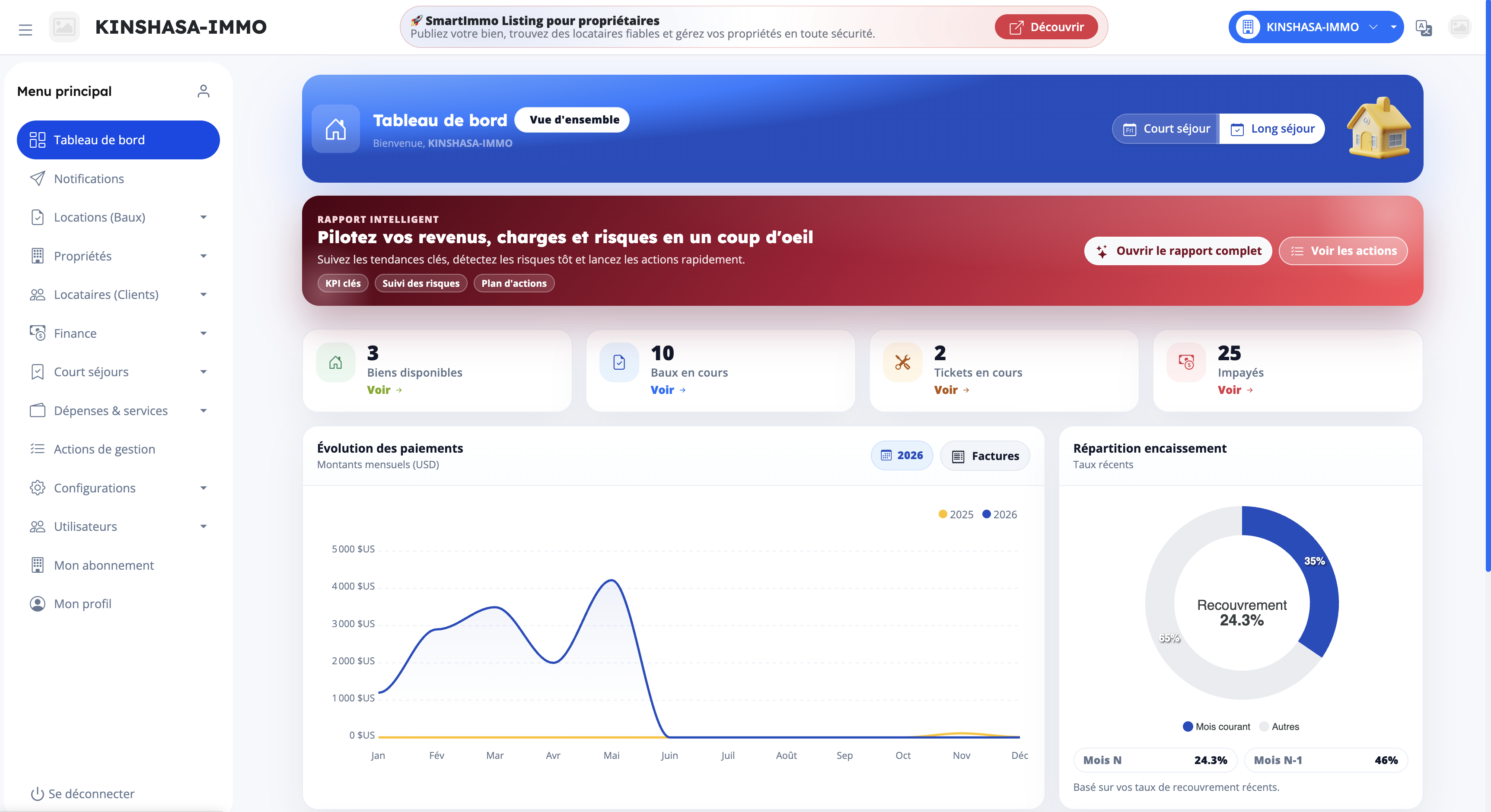 Smart Immo Management dashboard